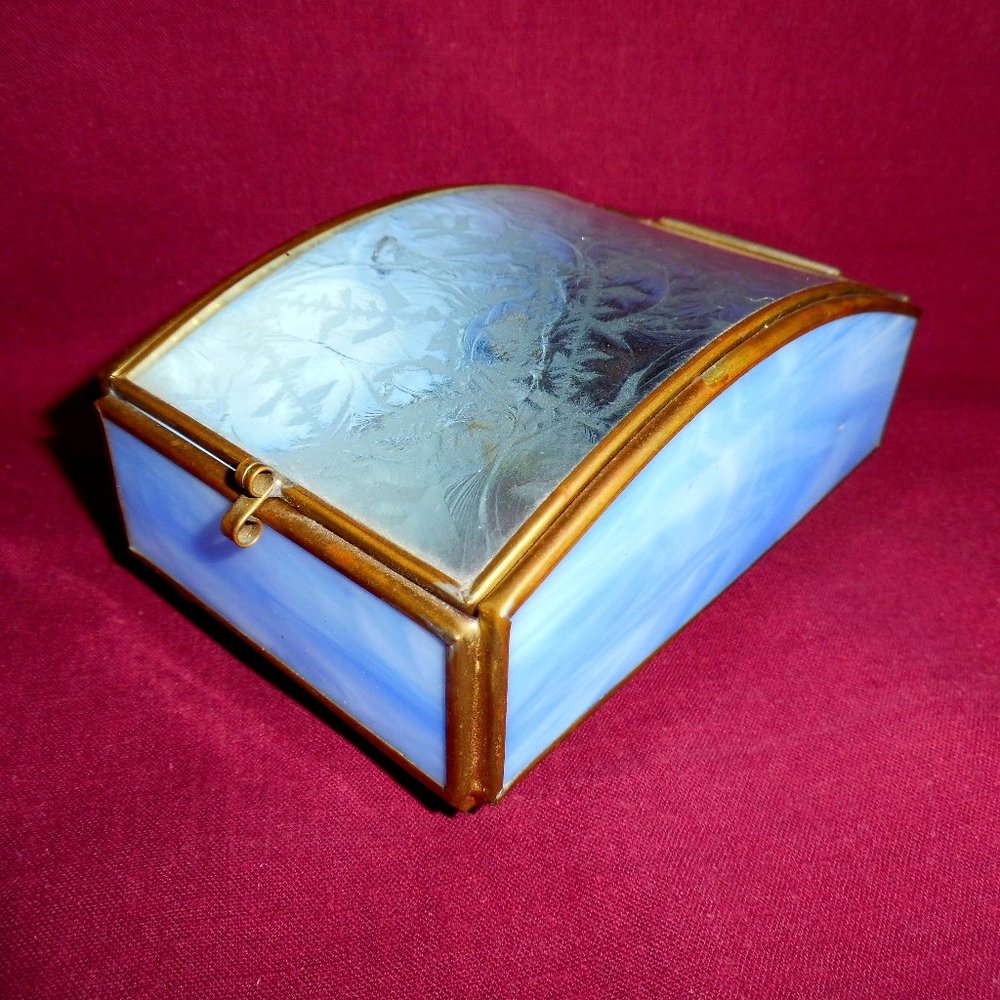 Vintage Stained Glass Jewelry Box By SANYKO, Hand Wind Working